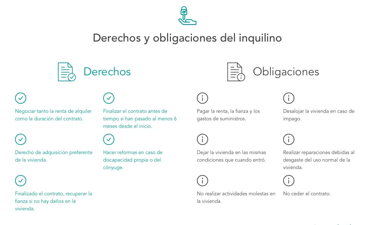 Derechos y obligaciones del inquilino: negociar renta, finalizar contrato, derecho preferente, recuperar fianza. Obligaciones: pagar renta, dejar vivienda bien, reparaciones. Conoce la ley del inquilino.
