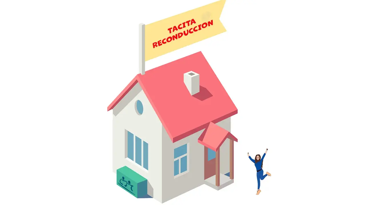 Casa con cartel "Tacita Reconducción". Una persona salta de alegría al lado.