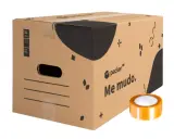 Caja de mudanza "Me mudo" de 32 litros, ideal para organizar tus pertenencias. ¡Encuentra cajas para mudanzas gratis!