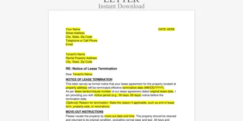 Plantilla de modelo rescisión contrato alquiler word gratis. Documento para notificar fin de arrendamiento, con campos para datos del arrendador, inquilino y detalles de la propiedad.