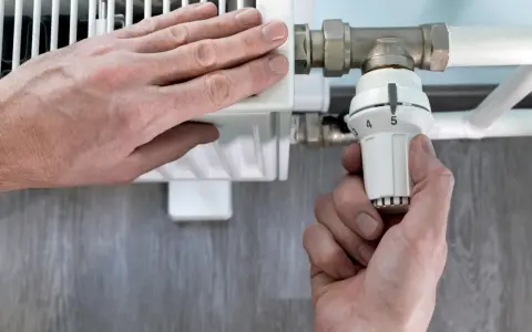 Man ajusta la llave del radiador para cambiarla, solucionando una fuga.