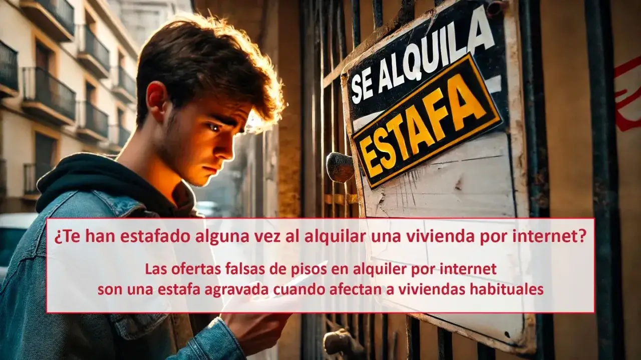 Joven preocupado mira su móvil junto a un cartel de
